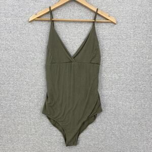 American Eagles Bodysuit Womens Large Green AEO Essentials Spaghetti Strap Snaps